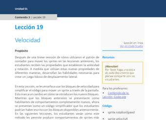 Unidad 1 - Lección 19: Velocidad