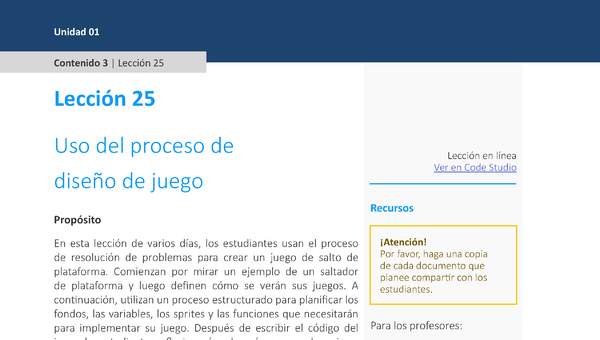 Unidad 1 - Lección 25: Uso del proceso de diseño de juego