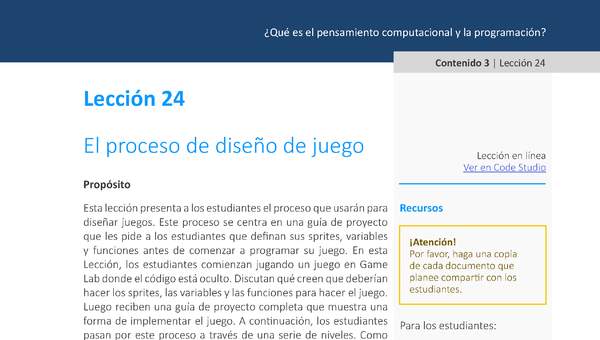 Unidad 1 - Lección 24: El proceso de diseño de juego