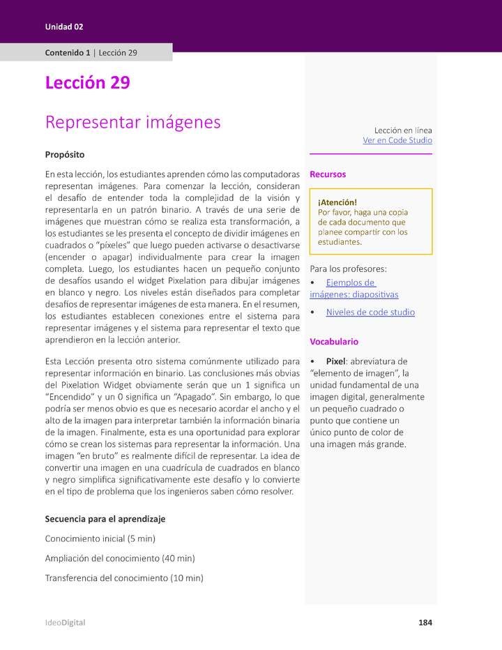 Unidad 2 - Lección 29: Representar imágenes