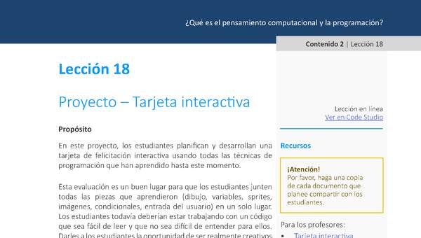 Unidad 1 - Lección 18: Proyecto – Tarjeta interactiva