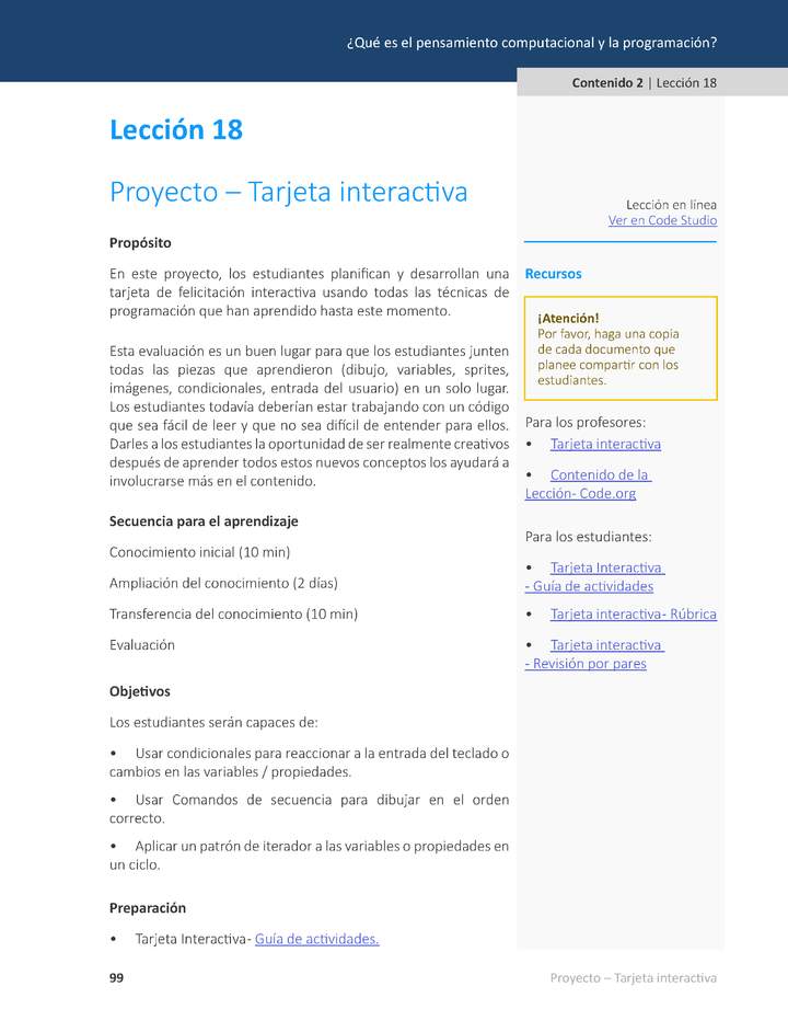 Unidad 1 - Lección 18: Proyecto – Tarjeta interactiva