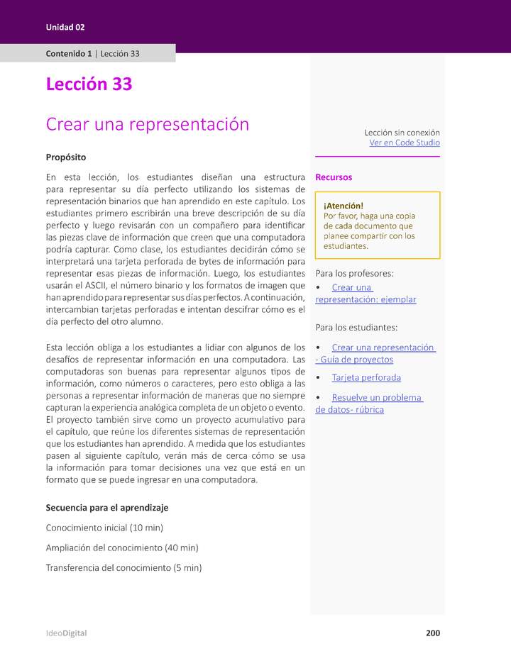 Unidad 2 - Lección 33: Crear una representación