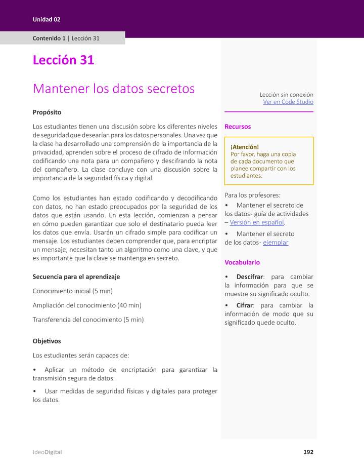 Unidad 2 - Lección 31: Mantener los datos secretos