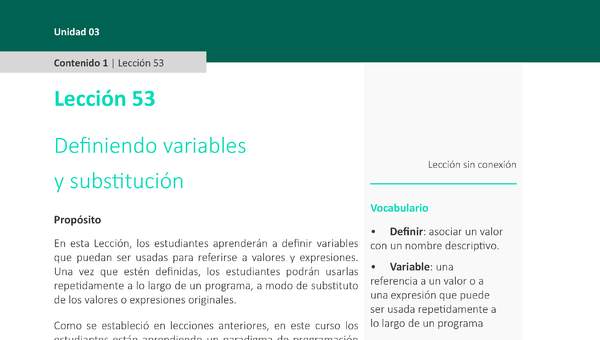 Unidad 3 - Lección 53: Definiendo variables y substitución