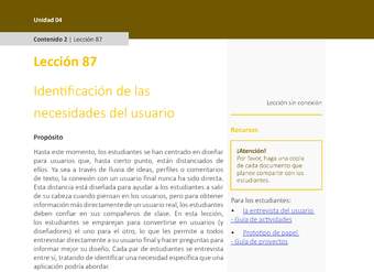 Unidad 4 - Lección 87: Identificación de las necesidades del usuario