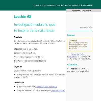 Unidad 3 - Lección 68: Investigación sobre lo que te inspira de la naturaleza