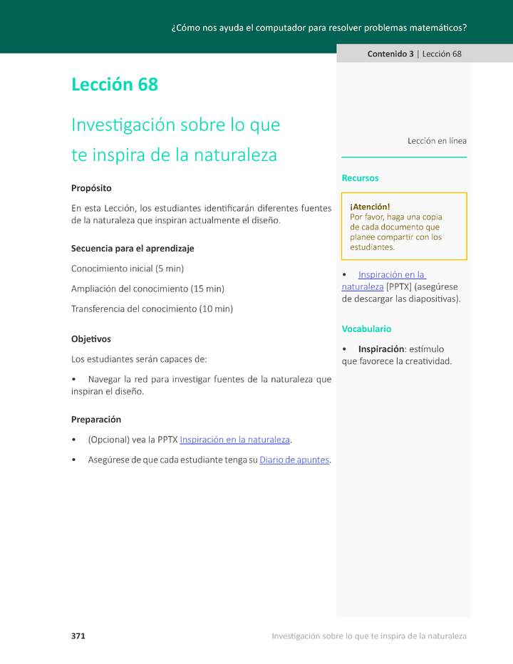 Unidad 3 - Lección 68: Investigación sobre lo que te inspira de la naturaleza