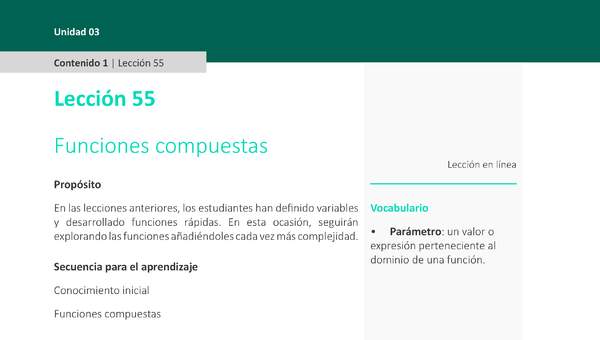 Unidad 3 - Lección 55: Funciones compuestas