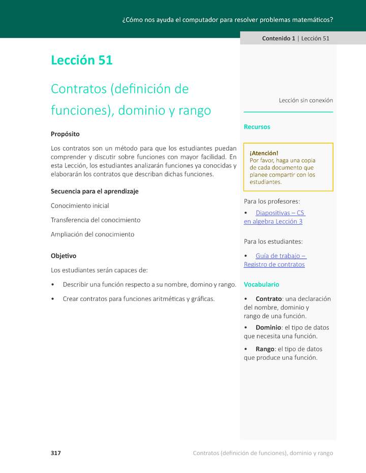 Unidad 3 - Lección 51: Contratos (definición de funciones), dominio y rango