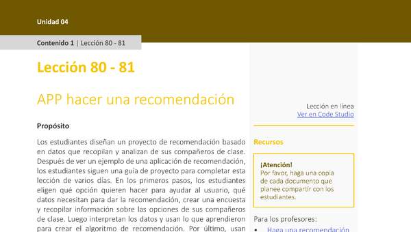 Unidad 4 - Lección 80-81: APP hacer una recomendación