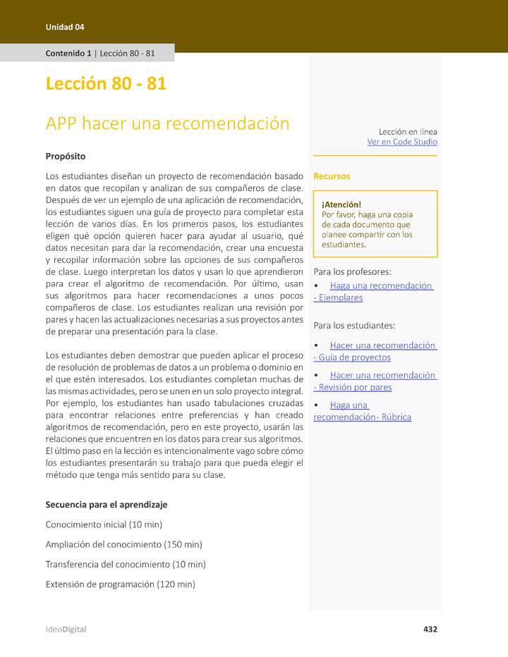 Unidad 4 - Lección 80-81: APP hacer una recomendación