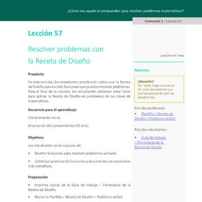 Unidad 3 - Lección 57: Resolver problemas con la Receta de Diseño