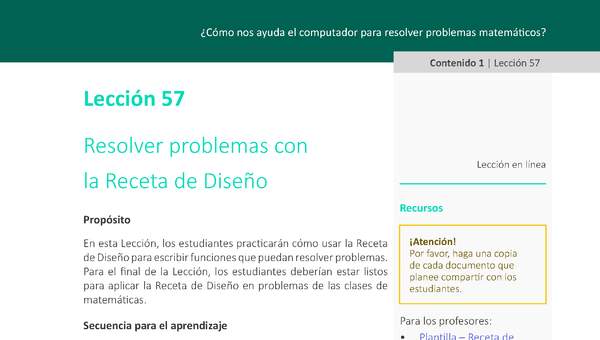 Unidad 3 - Lección 57: Resolver problemas con la Receta de Diseño