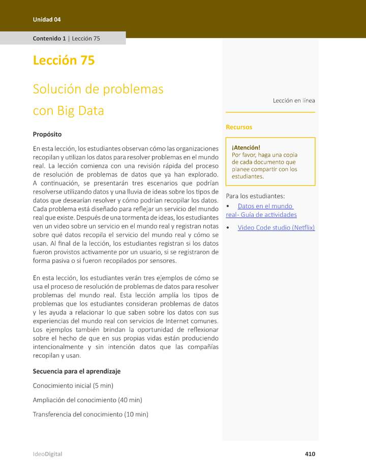 Unidad 4 - Lección 75: Solución de problemas con Big Data