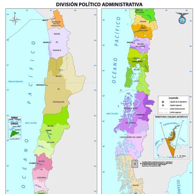 Mapa con la división política administrativa de Chile