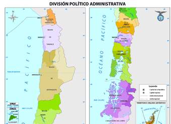 Mapa con la división política de Chile a color