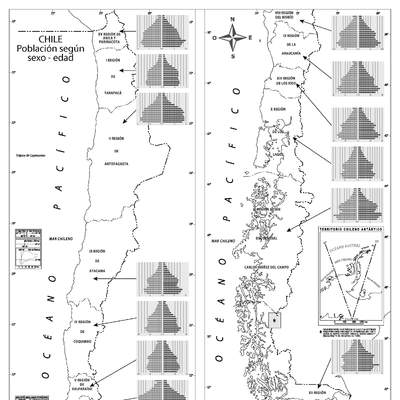 Mapa con la población de Chile según su sexo y edad