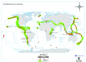 Mapa actividad sísmica y volcánica del mundo a color