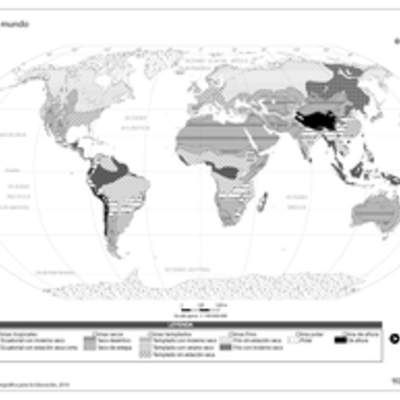 Mapa con climas del mundo en blanco y negro