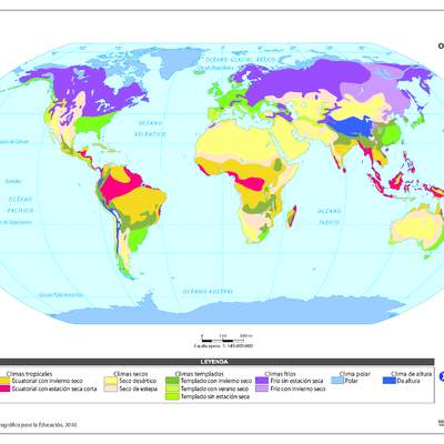 Mapa con climas del mundo a color