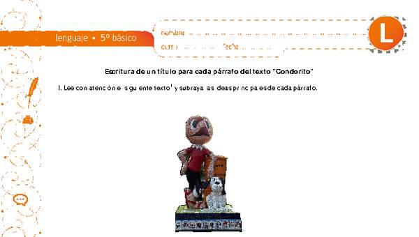 Escritura de un título para cada párrafo del texto "Condorito"