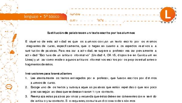 Sustitución de palabras en un texto escrito por los alumnos