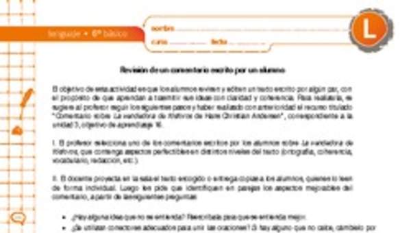 Revisión de un comentario escrito por un alumno