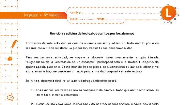 Revisión y edición de los textos escritos por los alumnos