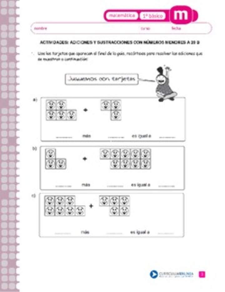 Adiciones y sustracciones con números menores a 20 b