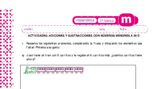 Adiciones y sustracciones con números menores a 20 d