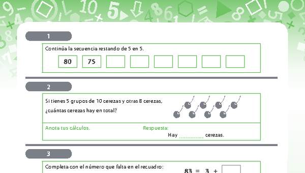 Ejercicios variados de adición de números naturales y de trayectoria