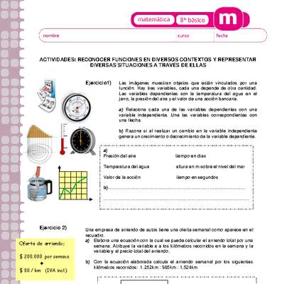 Reconocer funciones en diversos contextos y representar diversas situaciones a través de ellas