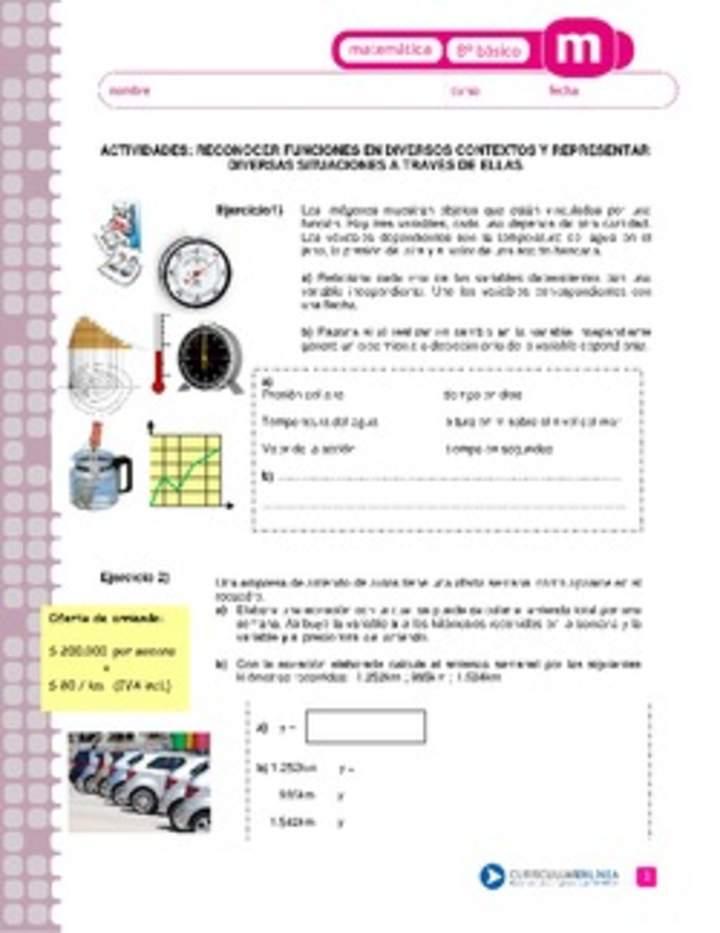 Reconocer funciones en diversos contextos y representar diversas situaciones a través de ellas