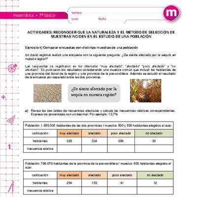 Reconocer que la naturaleza y el método de selección de muestras inciden en el estudio de una población.