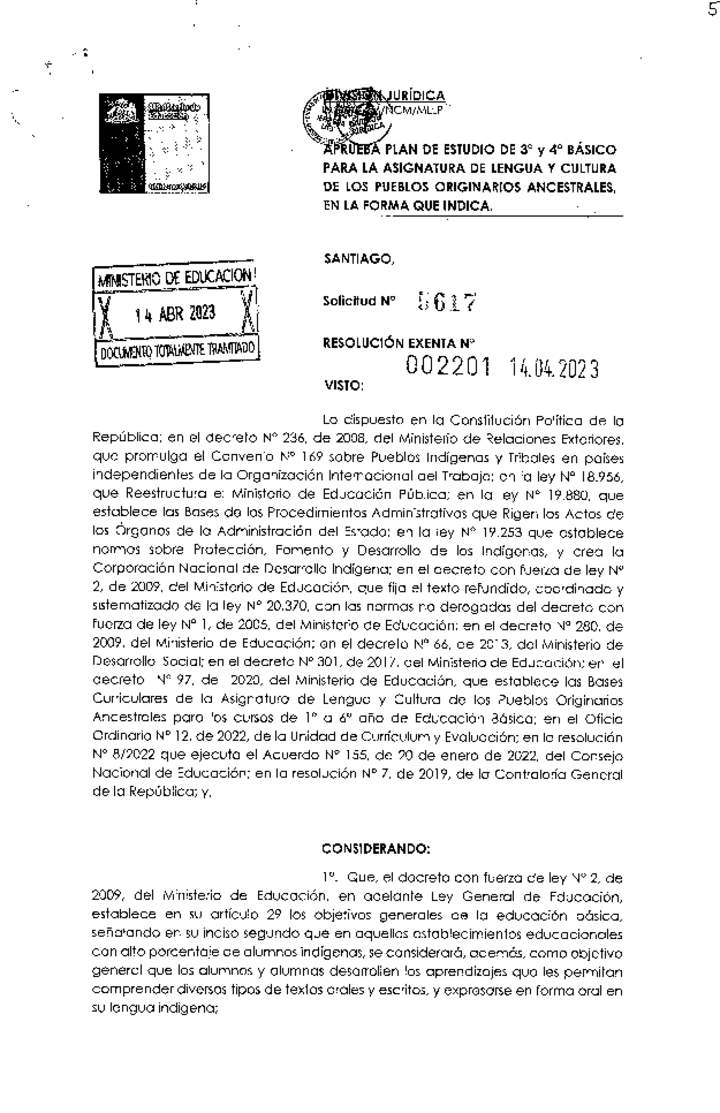 Plan de estudio asignatura lengua y cultura de los pueblos originarios ancestrales 3° y 4° año básico