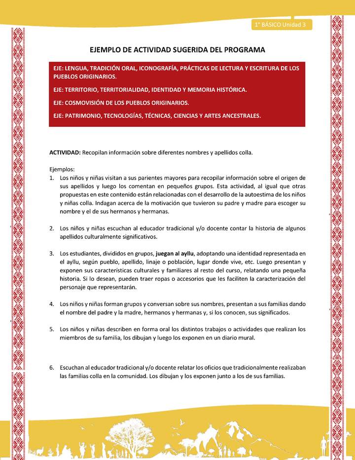 Actividad sugerida: LC01 - Colla - U3 - N°2: Recopilan información sobre diferentes nombres y apellidos colla.