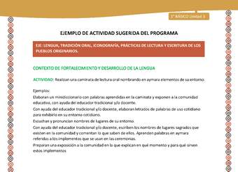 Actividad sugerida LC01 - Aymara - U04 - N°06: Realizan una caminata de lectura oral nombrando en aymara elementos de su entorno