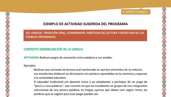 Actividad sugerida LC01 - Aymara - U04 - N°11: Realizan juegos de asociación entre palabras y sus sonidos