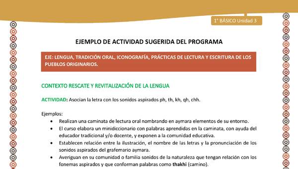 Actividad sugerida LC01 - Aymara - U04 - N°04: Asocian la letra con los sonidos aspirados ph, th, kh, qh, chh