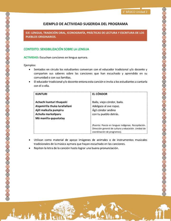 Actividad sugerida LC01 - Aymara - U02 - N°18: Escuchan canciones en lengua aymara