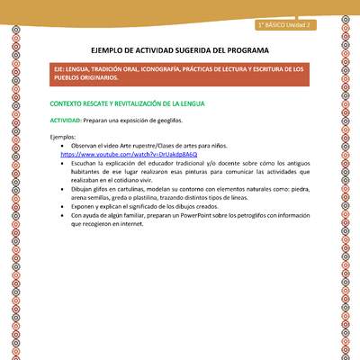 Actividad sugerida LC01 - Aymara - U02 - N°23: Preparan una exposición de geoglifos