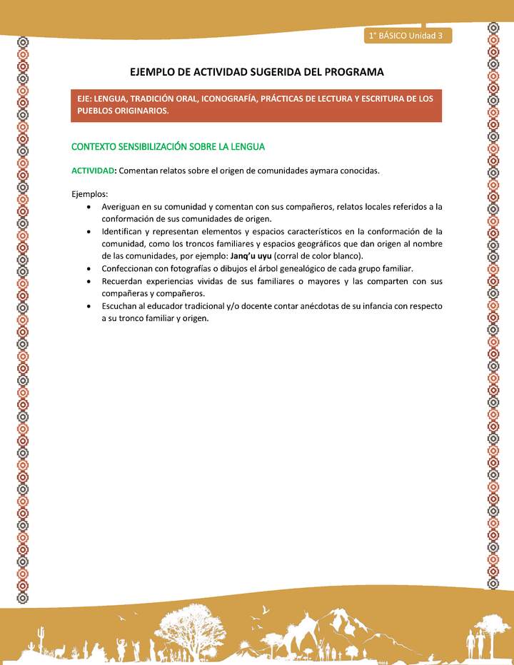 Actividad sugerida LC01 - Aymara - U03 - N°01: Comentan relatos sobre el origen de comunidades aymara conocidas