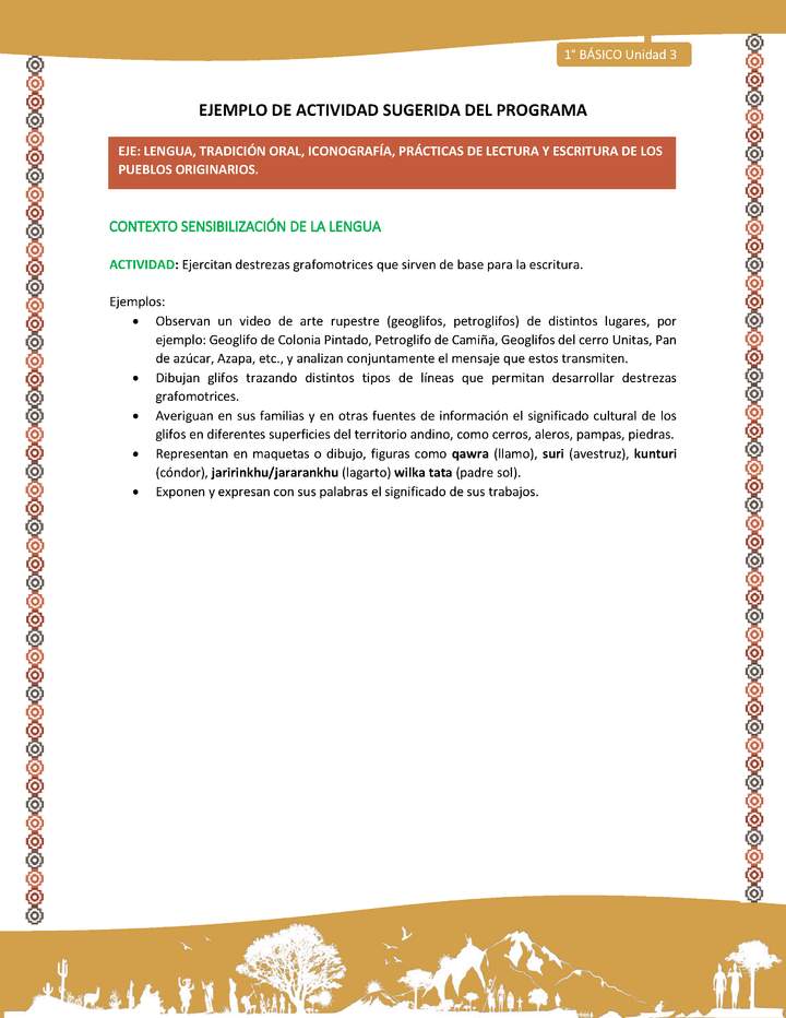 Actividad sugerida LC01 - Aymara - U04 - N°05: Ejercitan destrezas grafomotrices que sirven de base para la escritura