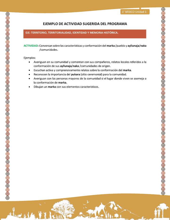 Actividad sugerida LC01 - Aymara - U01 - N°13: Conversan sobre las características y conformación del marka /pueblo y ayllunaja/naka /comunidades