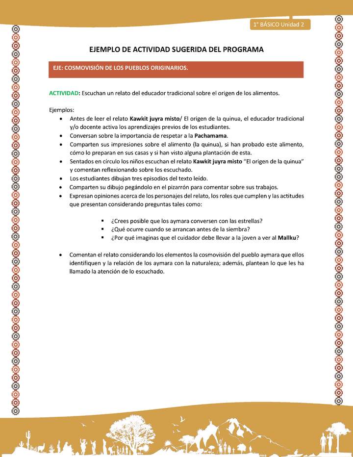 Actividad sugerida LC01 - Aymara - U02 - N°29: Escuchan un relato del educador tradicional sobre el origen de los alimentos