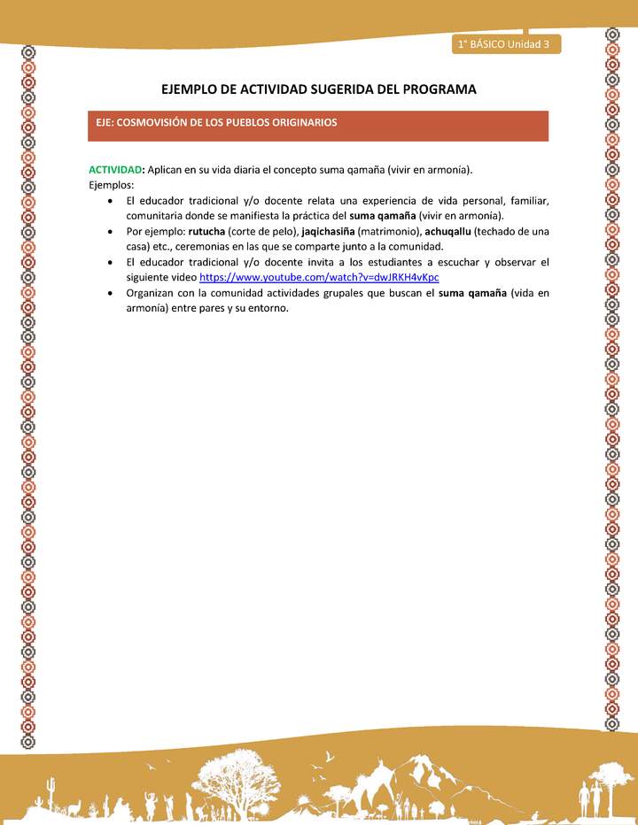 Actividad sugerida LC01 - Aymara - U04 - N°13: Aplican en su vida diaria el concepto suma qamaña (vivir en armonía)