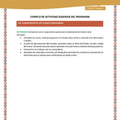 Actividad sugerida LC01 - Aymara - U04 - N°14:Comparten con un especialista aymara en la elaboración de tejido a telar