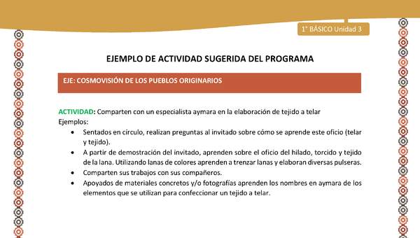 Actividad sugerida LC01 - Aymara - U04 - N°14:Comparten con un especialista aymara en la elaboración de tejido a telar