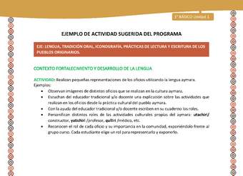 Actividad sugerida LC01 - Aymara - U01 - N°11: Realizan pequeñas representaciones de los oficios utilizando la lengua aymara